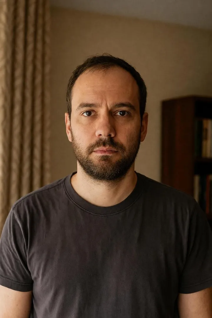 The same man with a full, well-groomed beard.